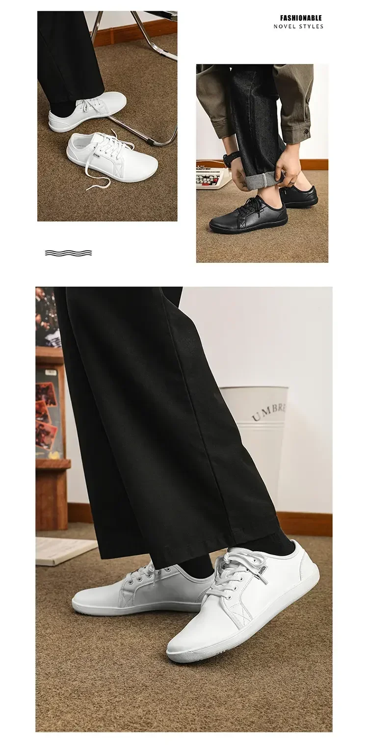 Mens Artificial Leather Wide Barefoot Shoes Unisex Plus Size Male Outdoor Minimalist Sneakers Women Zero Drop Casual Walking