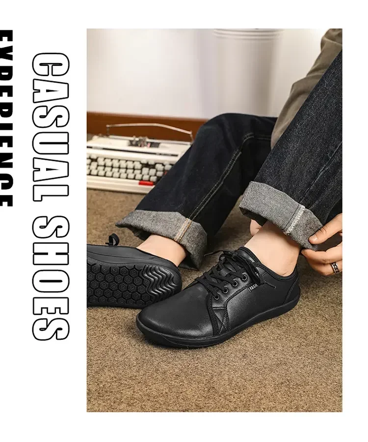 Mens Artificial Leather Wide Barefoot Shoes Unisex Plus Size Male Outdoor Minimalist Sneakers Women Zero Drop Casual Walking