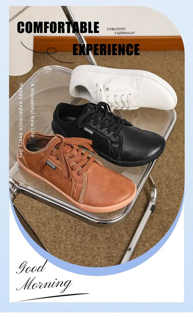 Mens Artificial Leather Wide Barefoot Shoes Unisex Plus Size Male Outdoor Minimalist Sneakers Women Zero Drop Casual Walking