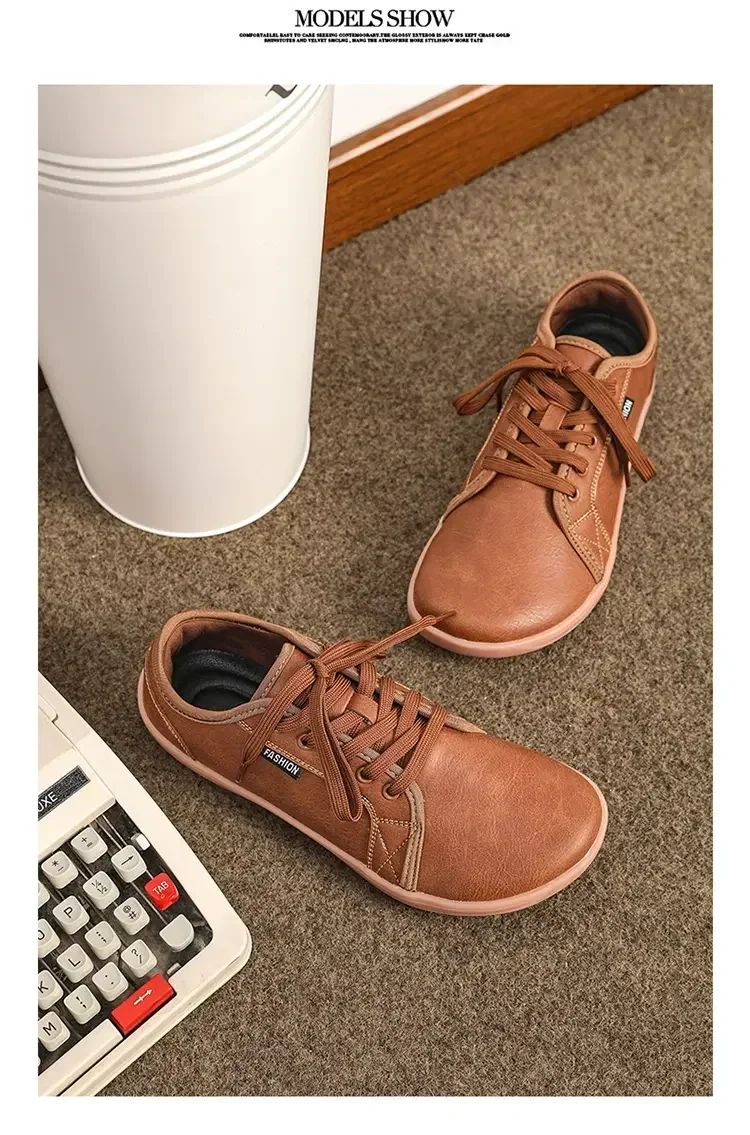 Mens Artificial Leather Wide Barefoot Shoes Unisex Plus Size Male Outdoor Minimalist Sneakers Women Zero Drop Casual Walking