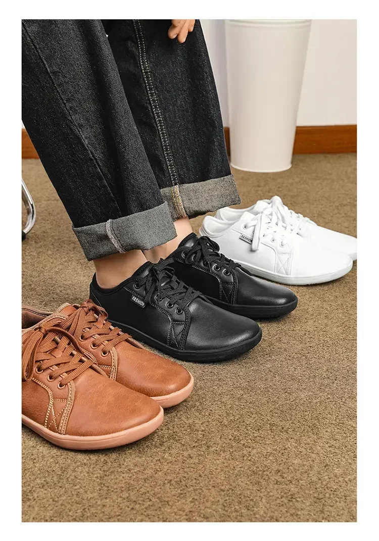 Mens Artificial Leather Wide Barefoot Shoes Unisex Plus Size Male Outdoor Minimalist Sneakers Women Zero Drop Casual Walking