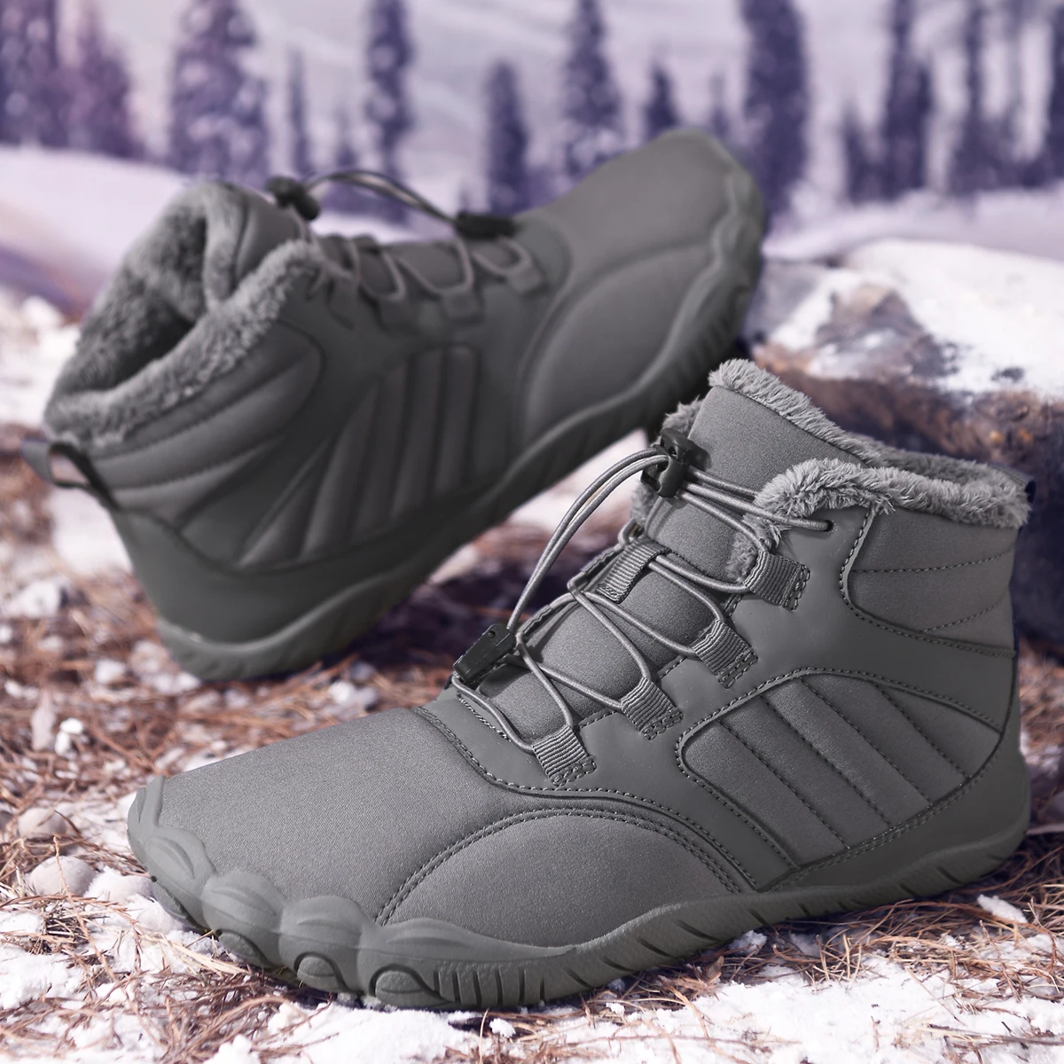 Unisex Winter Fleece Lined Barefoot Snow Boots Five Toe Wide Toe Box Quick Lock Laces Non Slip Warm Outdoor Hiking Trekking Minimalist Cold Weather Walking Casual Footwear Unisex Winter Fleece Lined Barefoot Snow Boots Five Toe Wide Toe Box Quick Lock Laces Non Slip Warm Outdoor Hiking Trekking Minimalist Cold Weather Walking Casual Footwear
