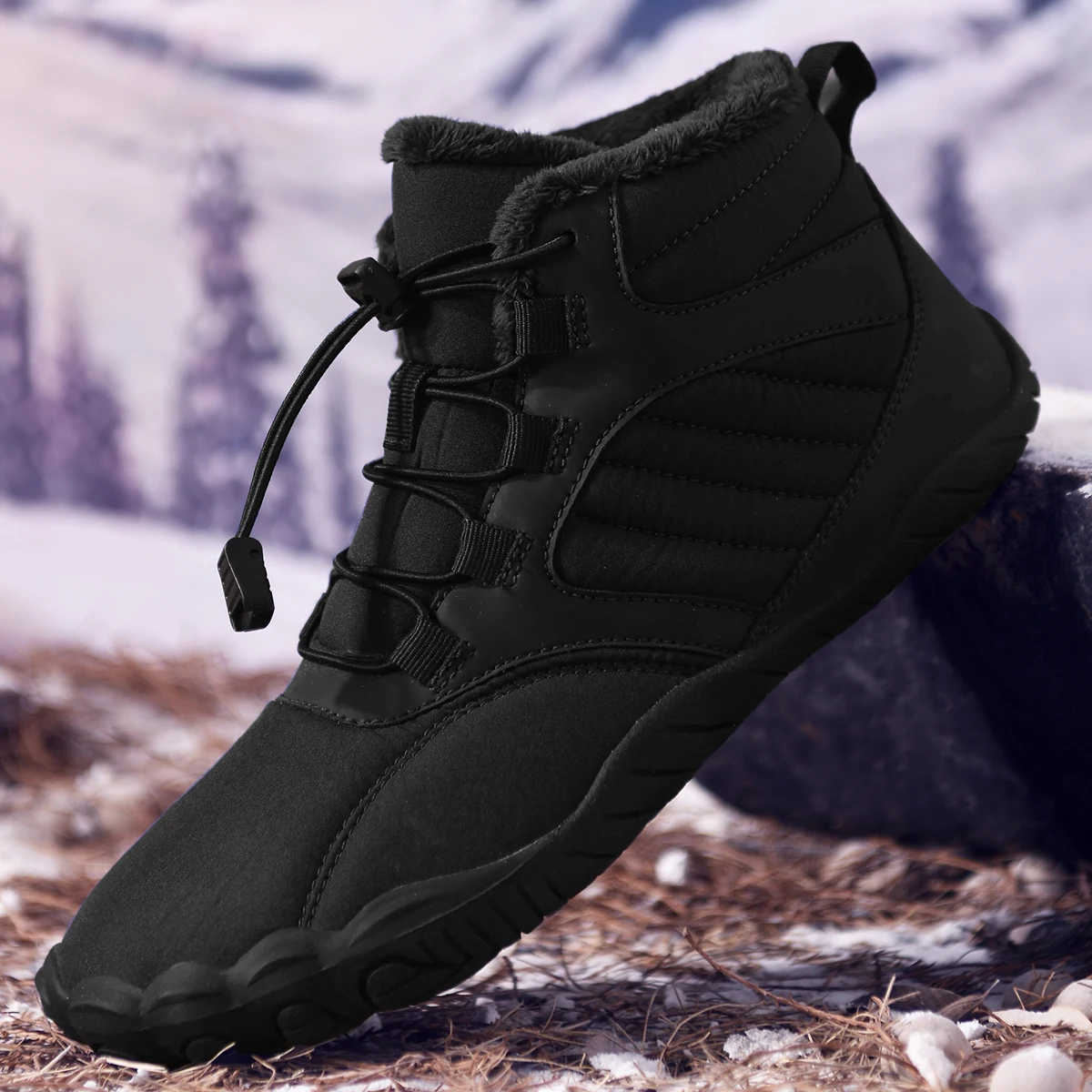 Unisex Winter Fleece Lined Barefoot Snow Boots Five Toe Wide Toe Box Quick Lock Laces Non Slip Warm Outdoor Hiking Trekking Minimalist Cold Weather Walking Casual Footwear Unisex Winter Fleece Lined Barefoot Snow Boots Five Toe Wide Toe Box Quick Lock Laces Non Slip Warm Outdoor Hiking Trekking Minimalist Cold Weather Walking Casual Footwear