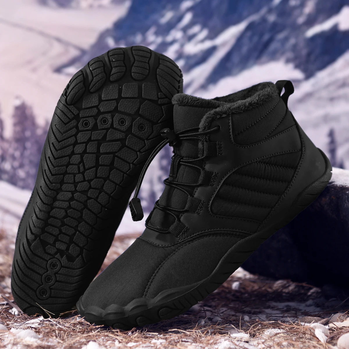 Unisex Winter Fleece Lined Barefoot Snow Boots Five Toe Wide Toe Box Quick Lock Laces Non Slip Warm Outdoor Hiking Trekking Minimalist Cold Weather Walking Casual Footwear Unisex Winter Fleece Lined Barefoot Snow Boots Five Toe Wide Toe Box Quick Lock Laces Non Slip Warm Outdoor Hiking Trekking Minimalist Cold Weather Walking Casual Footwear