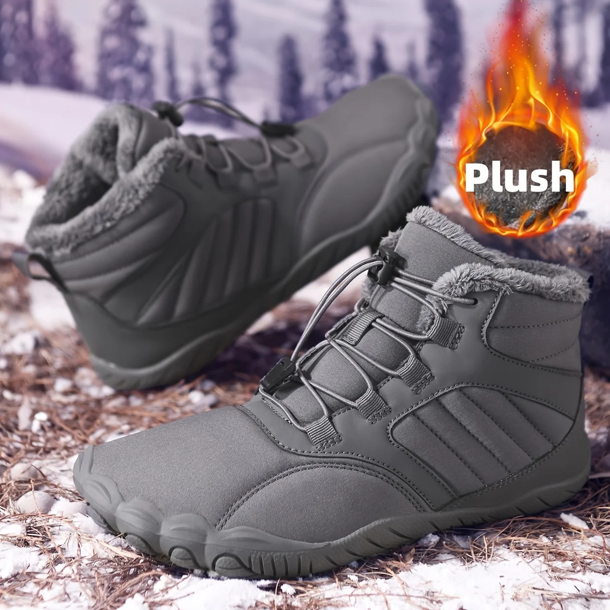 Unisex Winter Fleece Lined Barefoot Snow Boots Five Toe Wide Toe Box Quick Lock Laces Non Slip Warm Outdoor Hiking Trekking Minimalist Cold Weather Walking Casual Footwear Unisex Winter Fleece Lined Barefoot Snow Boots Five Toe Wide Toe Box Quick Lock Laces Non Slip Warm Outdoor Hiking Trekking Minimalist Cold Weather Walking Casual Footwear