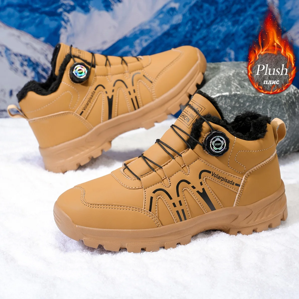 Unisex Winter Fleece Lined Snow Boots Rotary Quick Lock Buckle Waterproof Leather Non Slip Lug Sole Warm Ankle Hiking Booties Cold Resistant Outdoor Trekking Footwear 2026 New Unisex Winter Fleece Lined Snow Boots Rotary Quick Lock Buckle Waterproof Leather Non Slip Lug Sole Warm Ankle Hiking Booties Cold Resistant Outdoor Trekking Footwear 2026 New