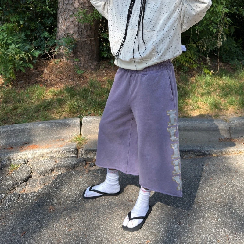 Y2K Retro Imperfect Purple Shorts Sunfade Letter Print Capri Pants American Hip Hop Casual Streetwear Unisex Baggy Sweatpants Y2K Retro Imperfect Purple Shorts Sunfade Letter Print Capri Pants American Hip Hop Casual Streetwear Unisex Baggy Sweatpants