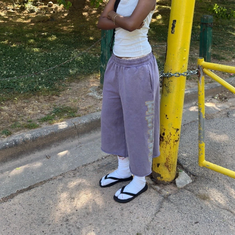 Y2K Retro Imperfect Purple Shorts Sunfade Letter Print Capri Pants American Hip Hop Casual Streetwear Unisex Baggy Sweatpants Y2K Retro Imperfect Purple Shorts Sunfade Letter Print Capri Pants American Hip Hop Casual Streetwear Unisex Baggy Sweatpants