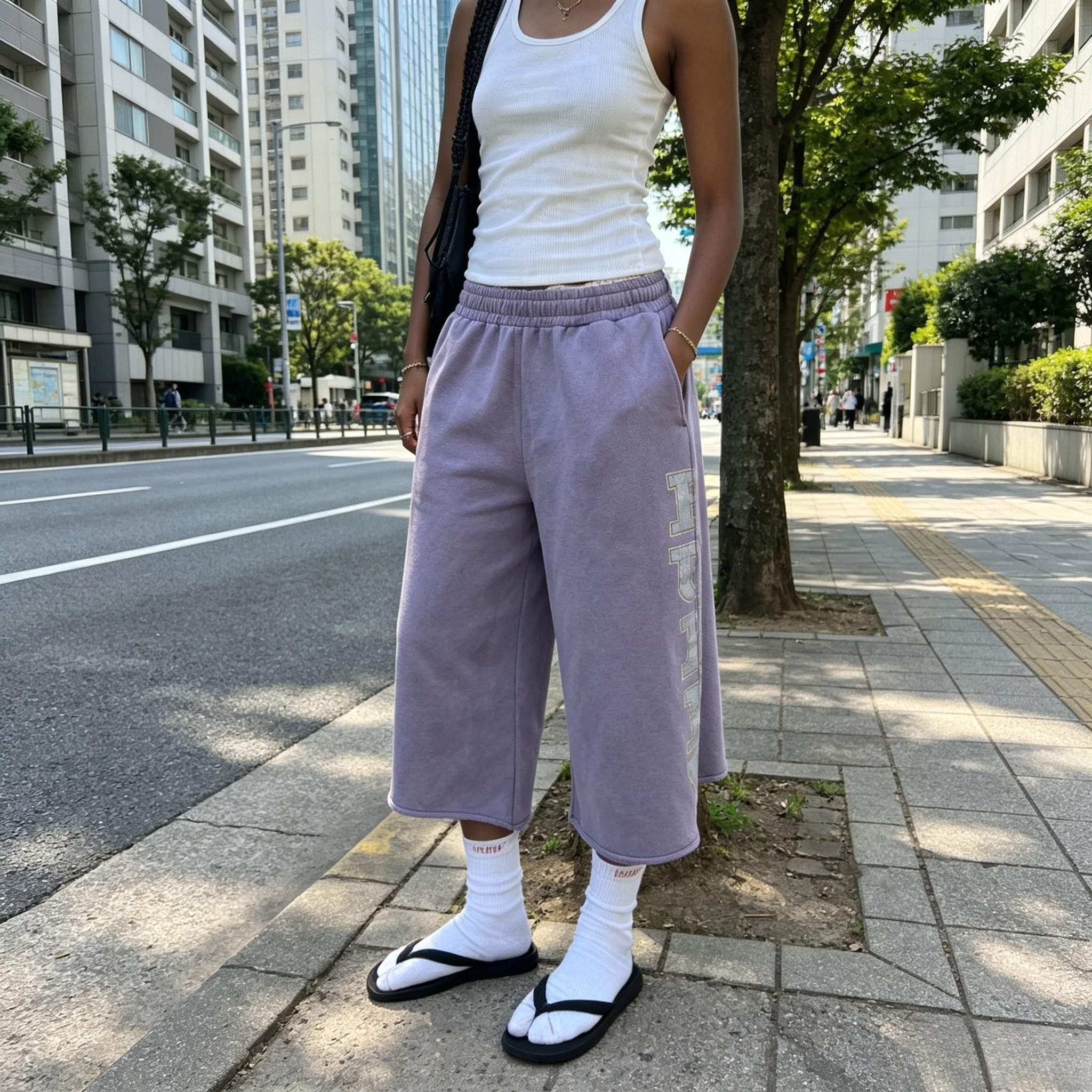 Y2K Retro Sunfade Letter Print Imperfect Purple Baggy Sweatpants American Hip Hop Casual Streetwear Unisex Capri Shorts Pants - Image 2
