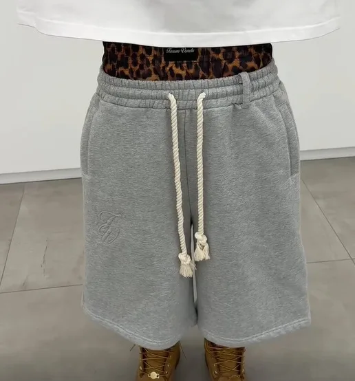 American High Street Fashion Brand Y2K Double Waist Embroidered Design Casual Loose Five Quarter Shorts