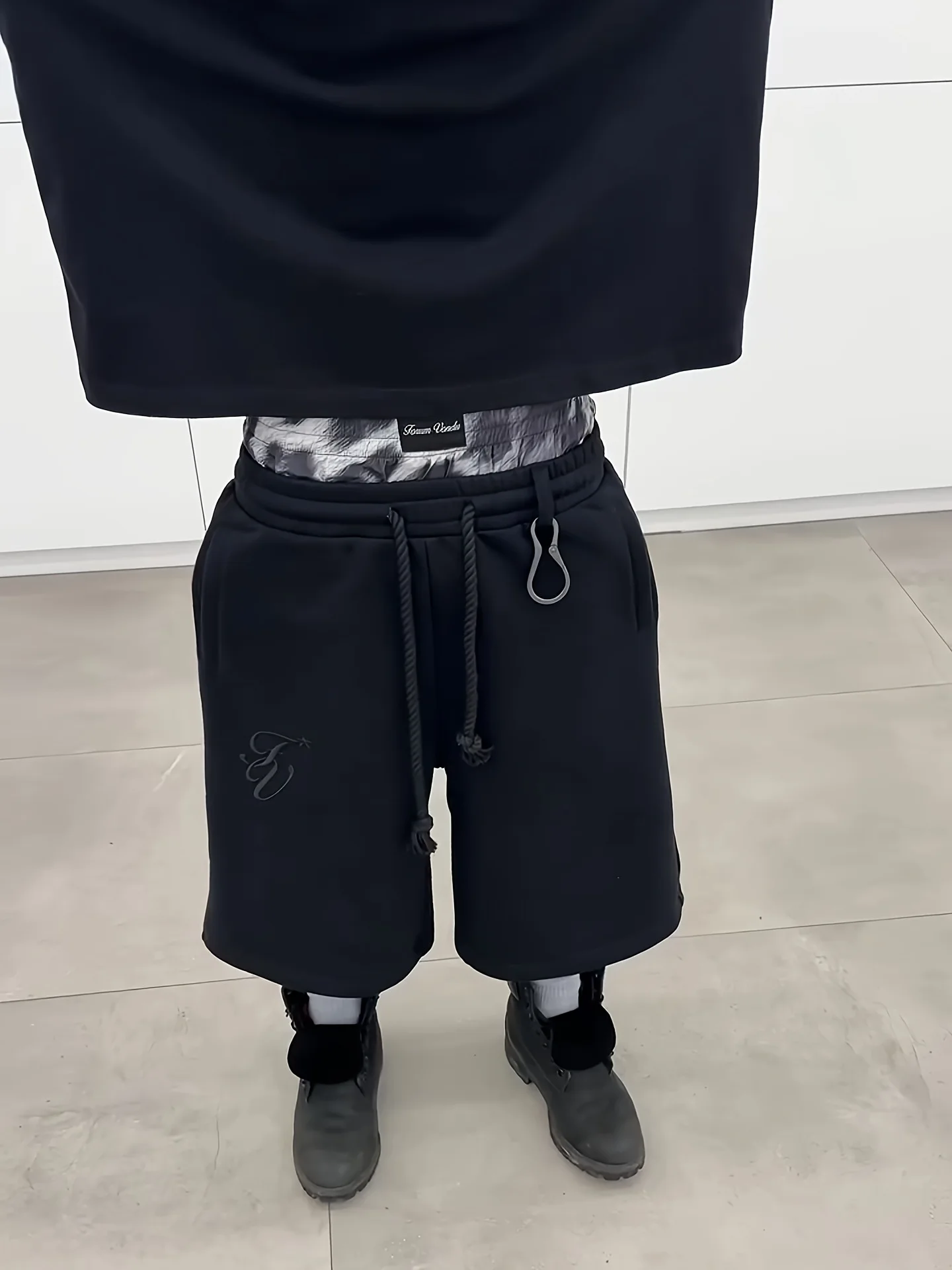 American High Street Fashion Brand Y2K Double Waist Embroidered Design Casual Loose Five Quarter Shorts