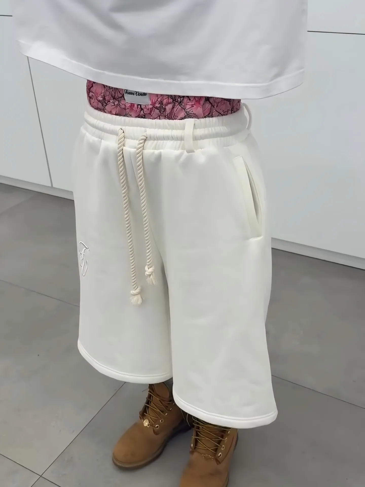 American High Street Fashion Brand Y2K Double Waist Embroidered Design Casual Loose Five Quarter Shorts