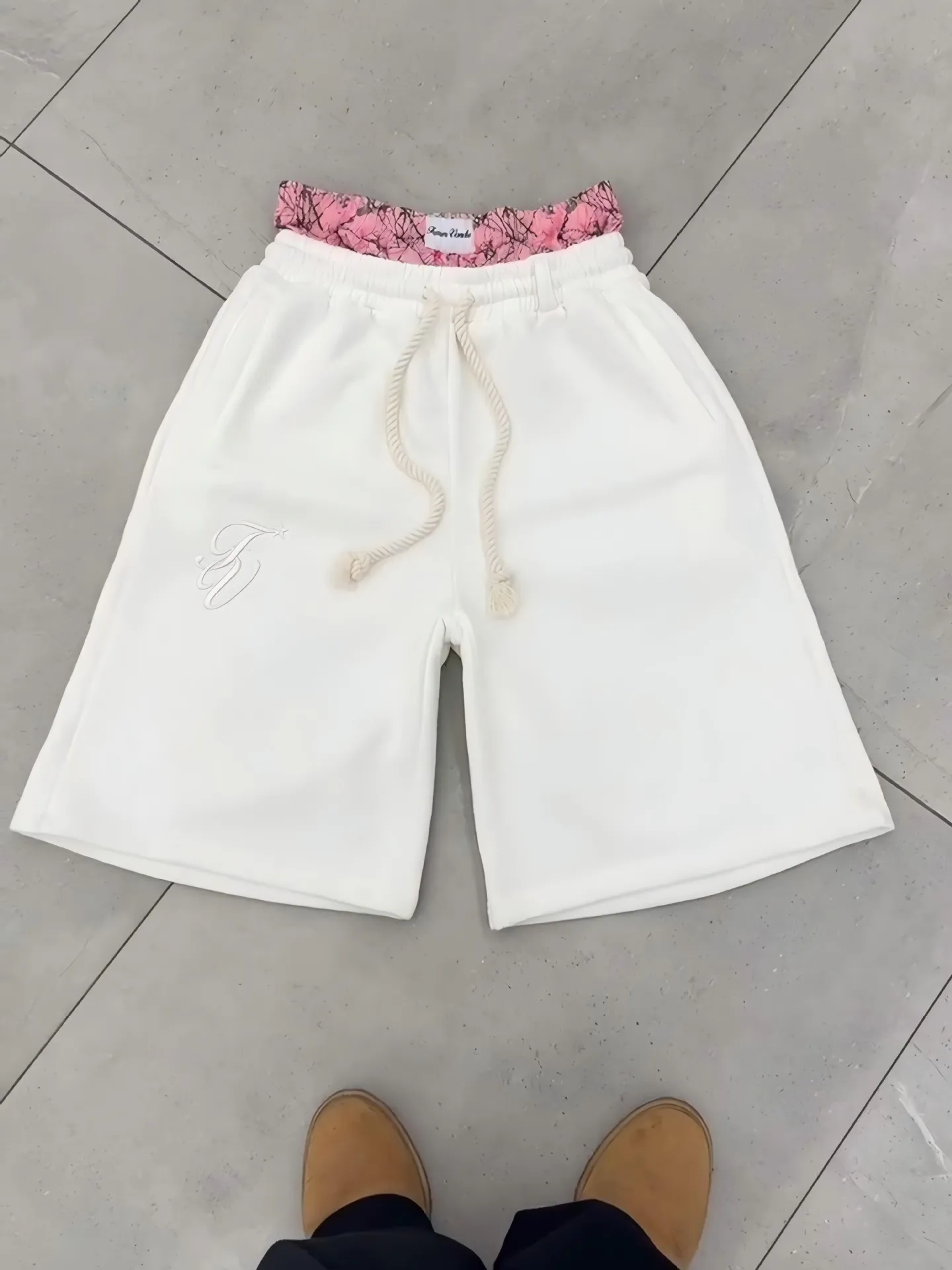 American High Street Fashion Brand Y2K Double Waist Embroidered Design Casual Loose Five Quarter Shorts