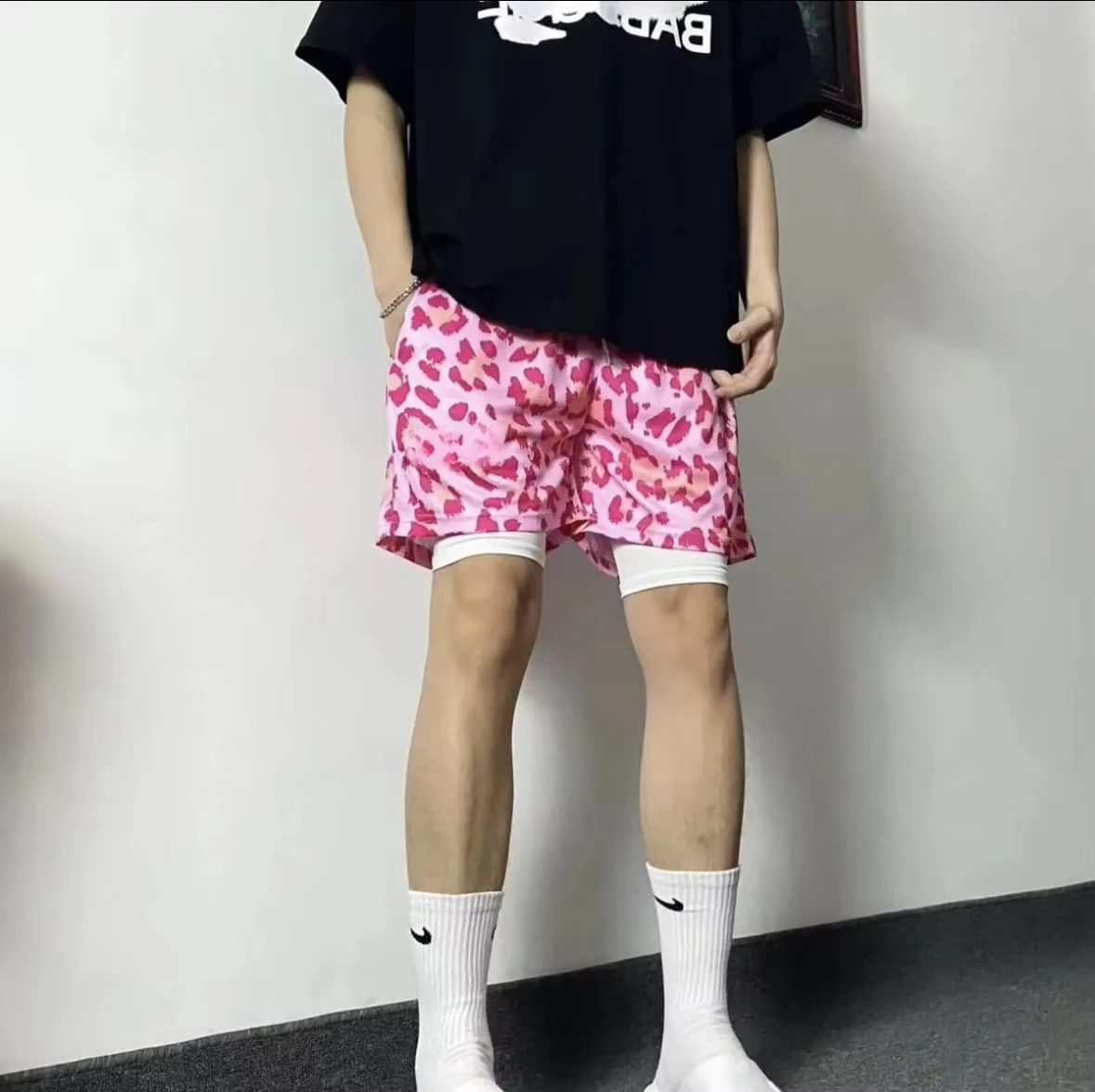 American Style Leopard Print Shorts - Unisex Casual Outdoor Streetwear Shorts, Quick Dry Breathable Athletic Sports Shorts