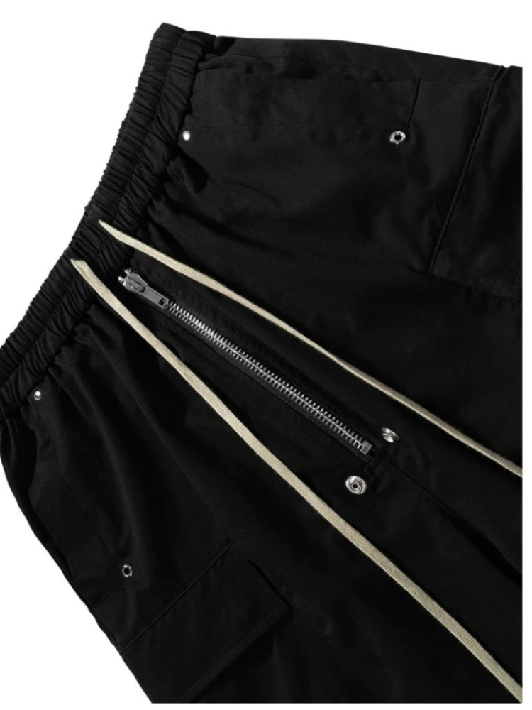 Mens Cargo Shorts Dark Drawstring Multi Pocket Shorts Harajuku Unisex Loose Fit Five Length Straight Leg Casual Streetwear New