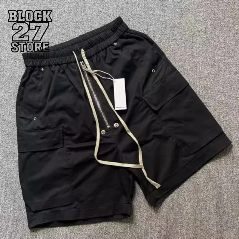 Mens Cargo Shorts Dark Drawstring Multi Pocket Shorts Harajuku Unisex Loose Fit Five Length Straight Leg Casual Streetwear New