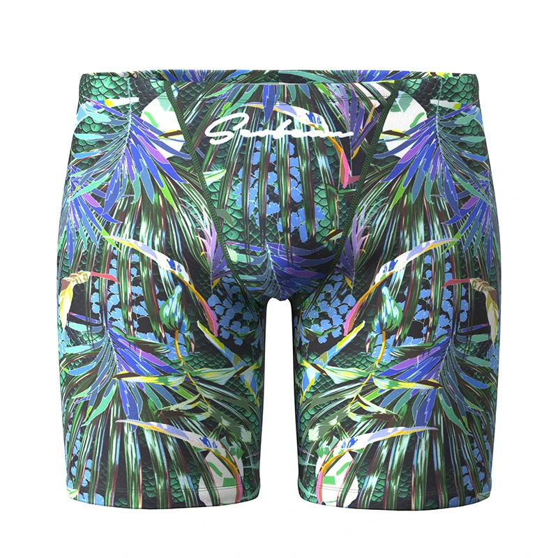 SEOBEAN Men's Fashion Tropical Rainforest Hawaii Style Long Briefs Quick Dry Hot Springs Beach Shorts Swimming Trunks