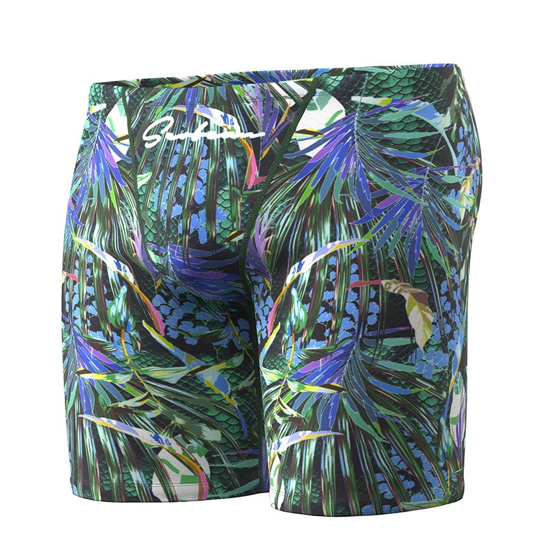 SEOBEAN Men's Fashion Tropical Rainforest Hawaii Style Long Briefs Quick Dry Hot Springs Beach Shorts Swimming Trunks
