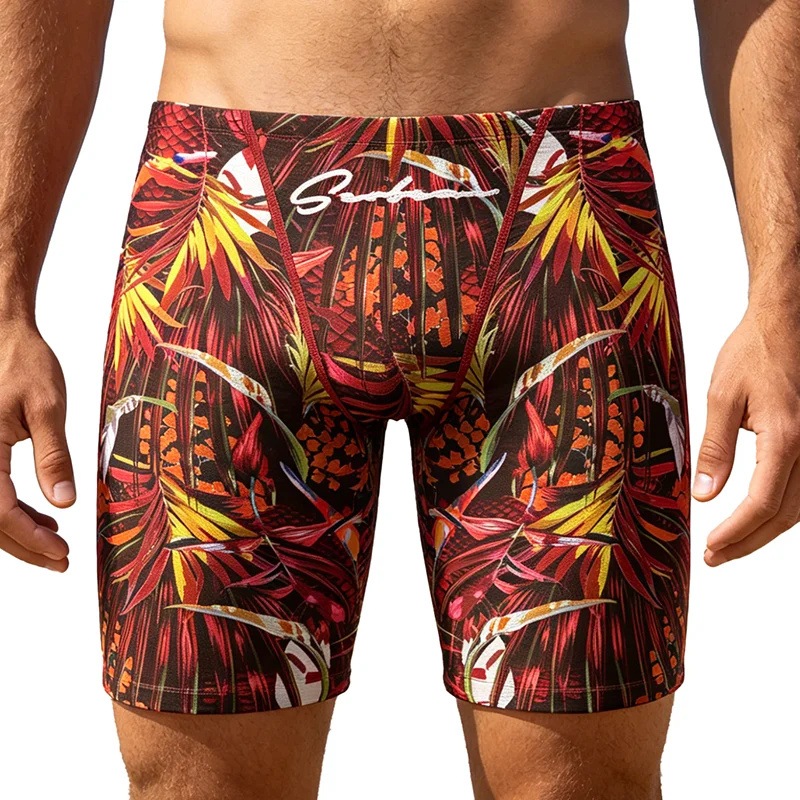 SEOBEAN Men's Fashion Tropical Rainforest Hawaii Style Long Briefs Quick Dry Hot Springs Beach Shorts Swimming Trunks