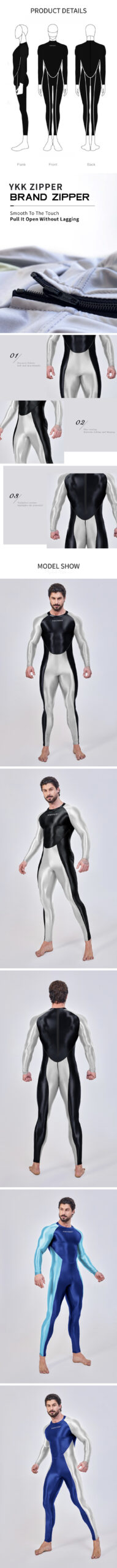 AMORESY Draco Series Men's Color Block Bodysuit Full-Length Spandex Sports Tights Catsuit Playsuit Swimwear Overall