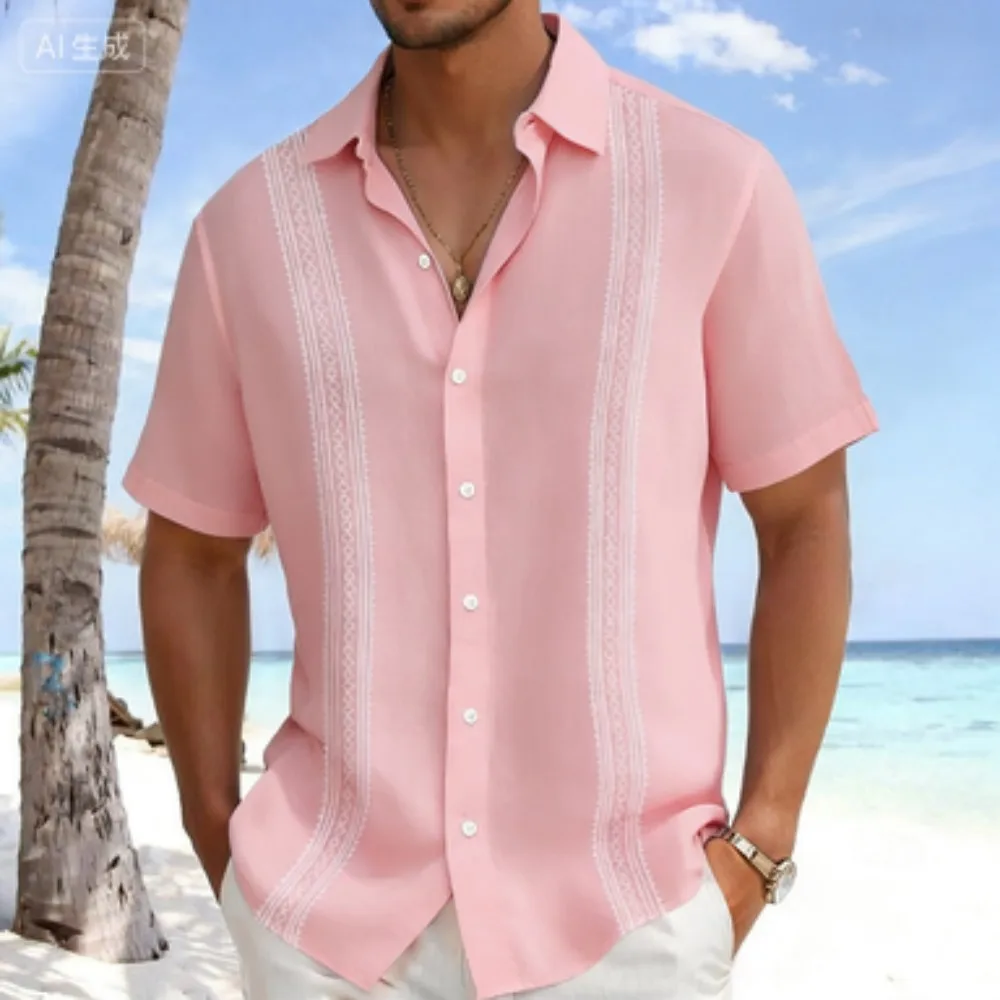 Men's Summer 3D Striped Hawaiian Casual Short-Sleeved Fashion Print, Beach Vacation Style, Lapel, Comfortable Fabric Size XS-5XL Men's Summer 3D Striped Hawaiian Casual Short-Sleeved Fashion Print, Beach Vacation Style, Lapel, Comfortable Fabric Size XS-5XL