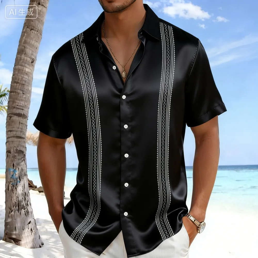 Men's Summer 3D Striped Hawaiian Casual Short-Sleeved Fashion Print, Beach Vacation Style, Lapel, Comfortable Fabric Size XS-5XL Men's Summer 3D Striped Hawaiian Casual Short-Sleeved Fashion Print, Beach Vacation Style, Lapel, Comfortable Fabric Size XS-5XL