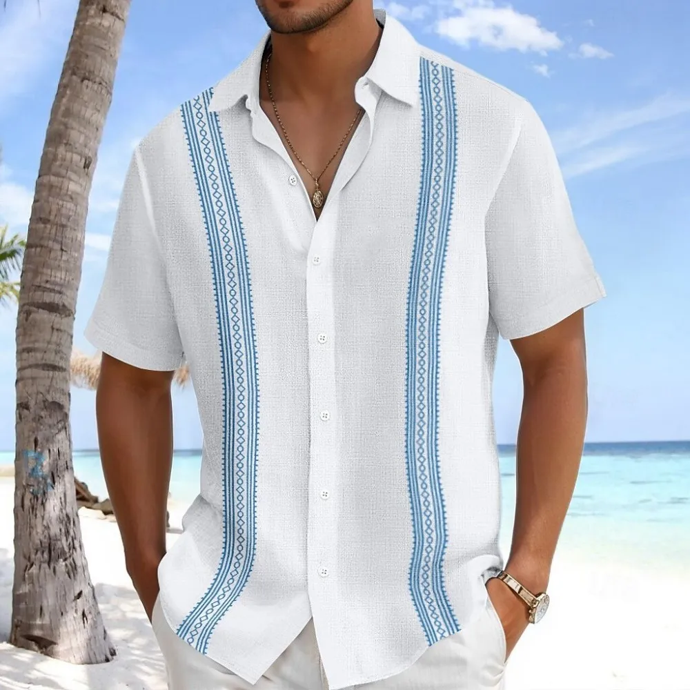 Men's Summer 3D Striped Hawaiian Casual Short-Sleeved Fashion Print, Beach Vacation Style, Lapel, Comfortable Fabric Size XS-5XL Men's Summer 3D Striped Hawaiian Casual Short-Sleeved Fashion Print, Beach Vacation Style, Lapel, Comfortable Fabric Size XS-5XL