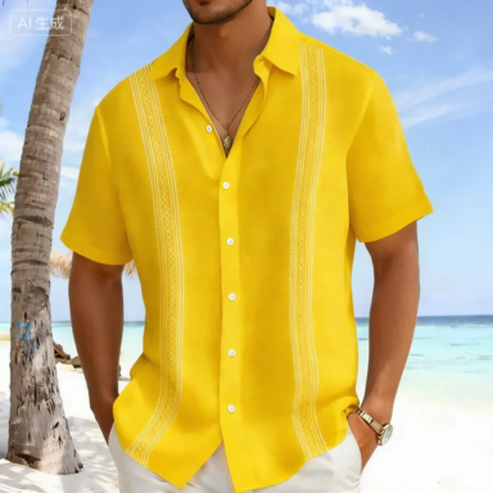Men's Summer 3D Striped Hawaiian Casual Short-Sleeved Fashion Print, Beach Vacation Style, Lapel, Comfortable Fabric Size XS-5XL Men's Summer 3D Striped Hawaiian Casual Short-Sleeved Fashion Print, Beach Vacation Style, Lapel, Comfortable Fabric Size XS-5XL