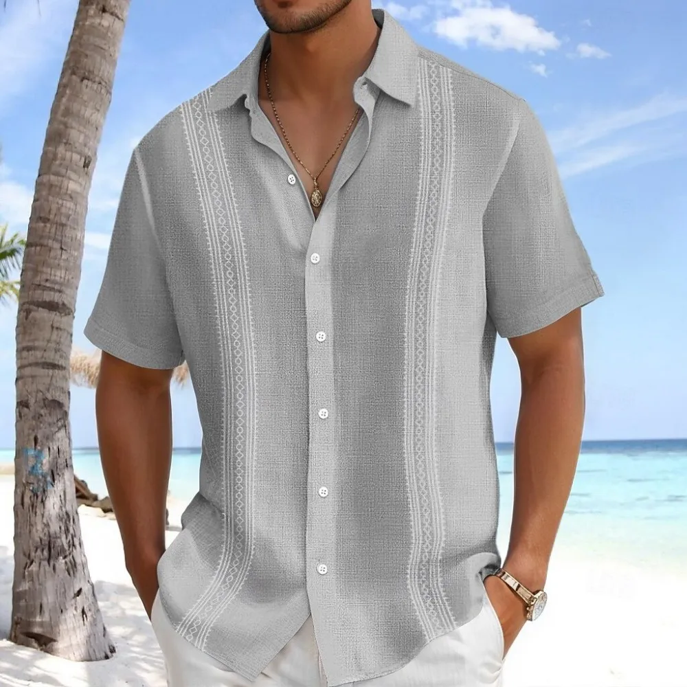Men's Summer 3D Striped Hawaiian Casual Short-Sleeved Fashion Print, Beach Vacation Style, Lapel, Comfortable Fabric Size XS-5XL Men's Summer 3D Striped Hawaiian Casual Short-Sleeved Fashion Print, Beach Vacation Style, Lapel, Comfortable Fabric Size XS-5XL