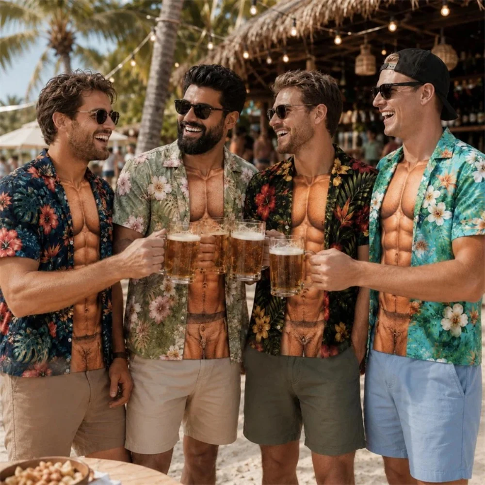 Men Funny Muscle Illusion T-Shirt 3D Print Fake Open Hawaiian Tee Too Hot to Handle Summer Holiday Casual Gift Men's Clothing Men Funny Muscle Illusion T-Shirt 3D Print Fake Open Hawaiian Tee Too Hot to Handle Summer Holiday Casual Gift Men's Clothing