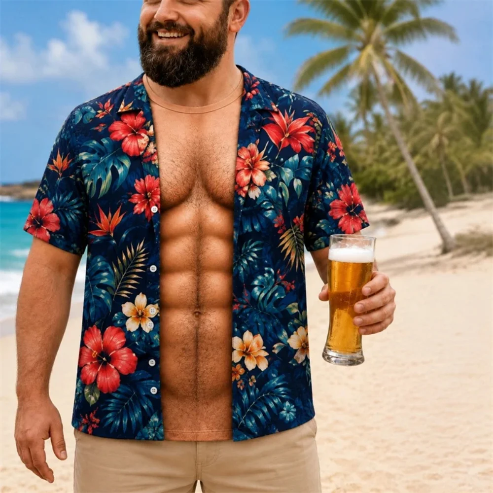 Men Funny Muscle Illusion T-Shirt 3D Print Fake Open Hawaiian Tee Too Hot to Handle Summer Holiday Casual Gift Men's Clothing Men Funny Muscle Illusion T-Shirt 3D Print Fake Open Hawaiian Tee Too Hot to Handle Summer Holiday Casual Gift Men's Clothing