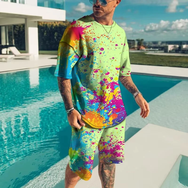 Fashionable men's sportswear summer beach short sleeved 3D printed shirt set street wear T-shirt shorts men's loose size clothes Fashionable men's sportswear summer beach short sleeved 3D printed shirt set street wear T-shirt shorts men's loose size clothes