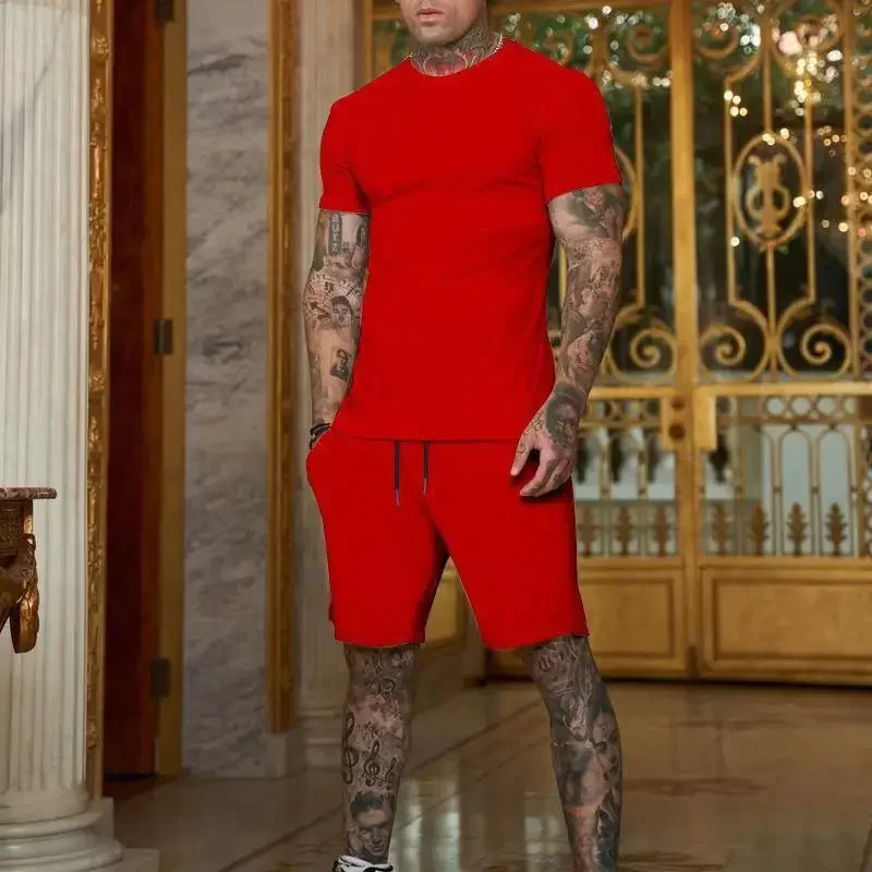 2025 summer new men's breathable sportswear short sleeved t-shirt and shorts set popular quick drying clothing