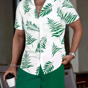 Men's Hawaii Shirt Set Men's 3D Printed Short Sleeve Shirt Shorts Two Piece Summer Beach Lapel Shirt Set Unisex Casual Clothing