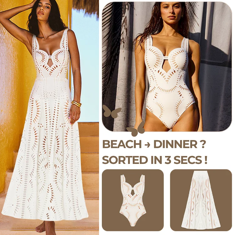 Flaxmaker 2025 Women Swimsuit And Skirts Summer White Hollow Out One Piece Swimwear Femme Sexy Deep V Neck Beachwear Sets Flaxmaker 2025 Women Swimsuit And Skirts Summer White Hollow Out One Piece Swimwear Femme Sexy Deep V Neck Beachwear Sets