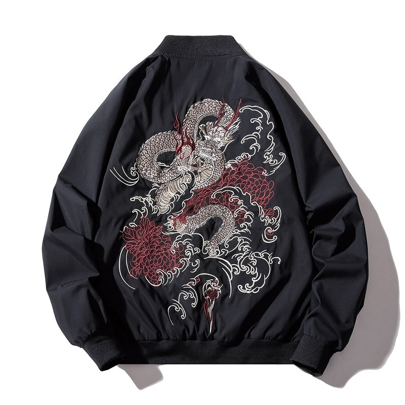 Men's Bomber Jacket with Chinese Dragon Embroidery Men's Bomber Jacket with Chinese Dragon Embroidery