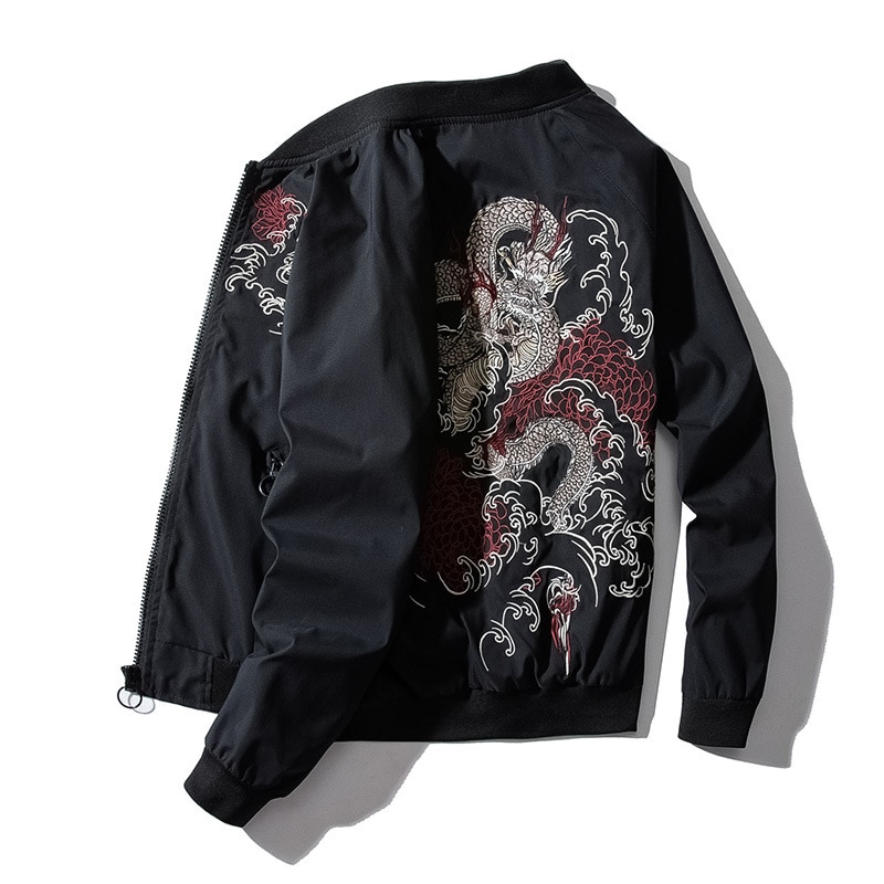 Men's Bomber Jacket with Chinese Dragon Embroidery Men's Bomber Jacket with Chinese Dragon Embroidery