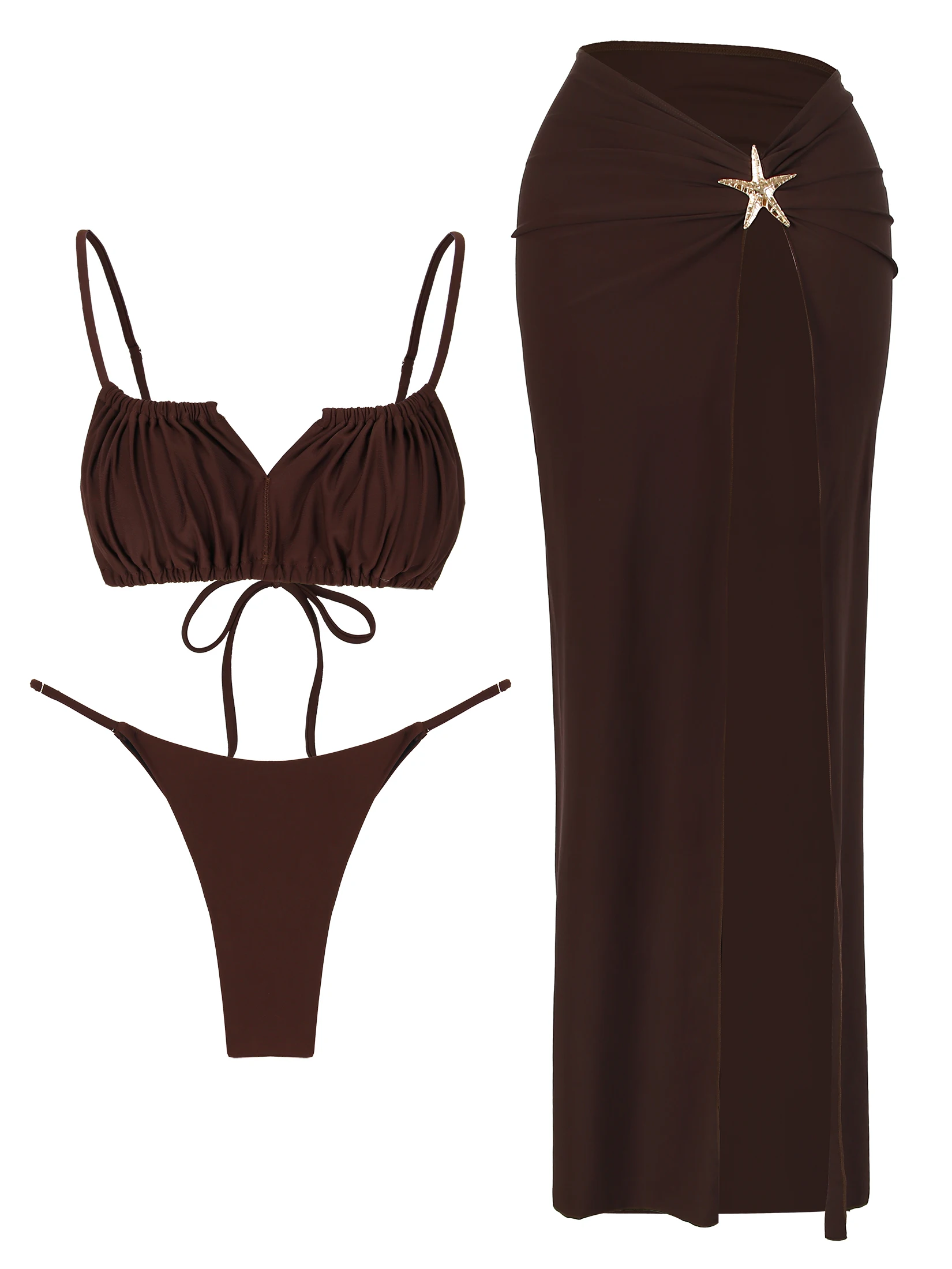 Starfish 3-piece Bikini Cute Ruffled Swimsuit High Cut Beach Dress 2026 New Bathing Suit Cover up Long Skirt Holiday Wear K138