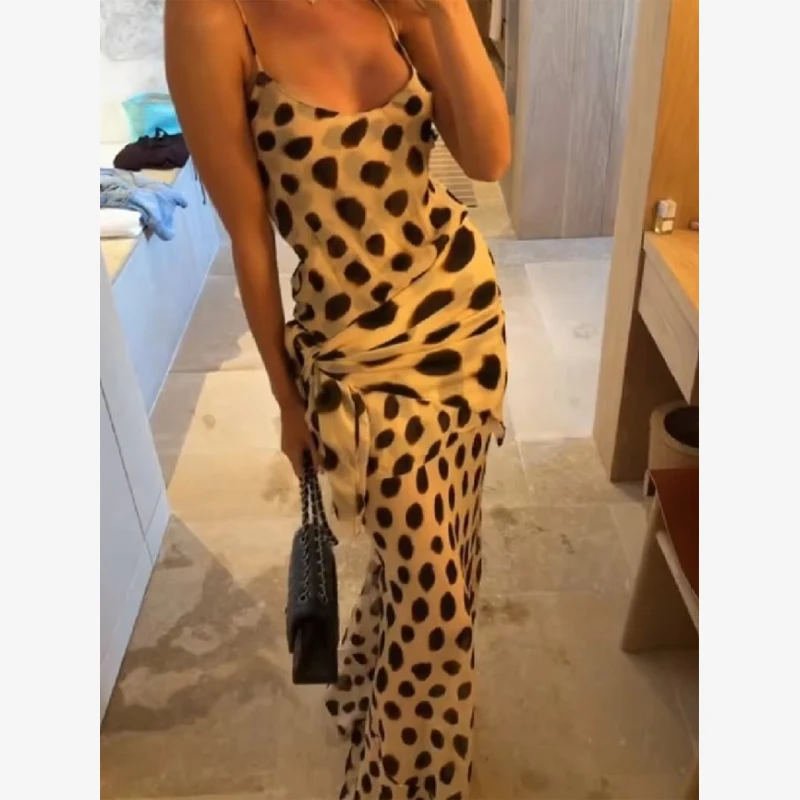 Trendy Slip Dress Animal Print V-neck Ruched Drawstring Sexy Maxi Women Dresses Beach Vacation Stylish Retro Summer Party Outfit Trendy Slip Dress Animal Print V-neck Ruched Drawstring Sexy Maxi Women Dresses Beach Vacation Stylish Retro Summer Party Outfit