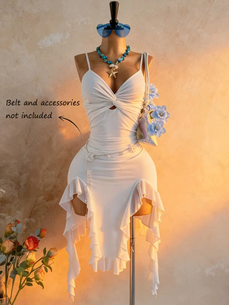 Dresses for Women Fashion Summer Spaghetti Strap Women Dress Asymmetrical White Folds Dress Women Vestidos De Verano Mujer Dresses for Women Fashion Summer Spaghetti Strap Women Dress Asymmetrical White Folds Dress Women Vestidos De Verano Mujer