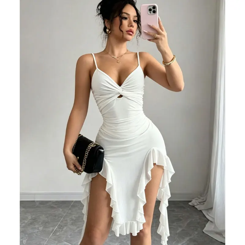 Dresses for Women Fashion Summer Spaghetti Strap Women Dress Asymmetrical White Folds Dress Women Vestidos De Verano Mujer Dresses for Women Fashion Summer Spaghetti Strap Women Dress Asymmetrical White Folds Dress Women Vestidos De Verano Mujer