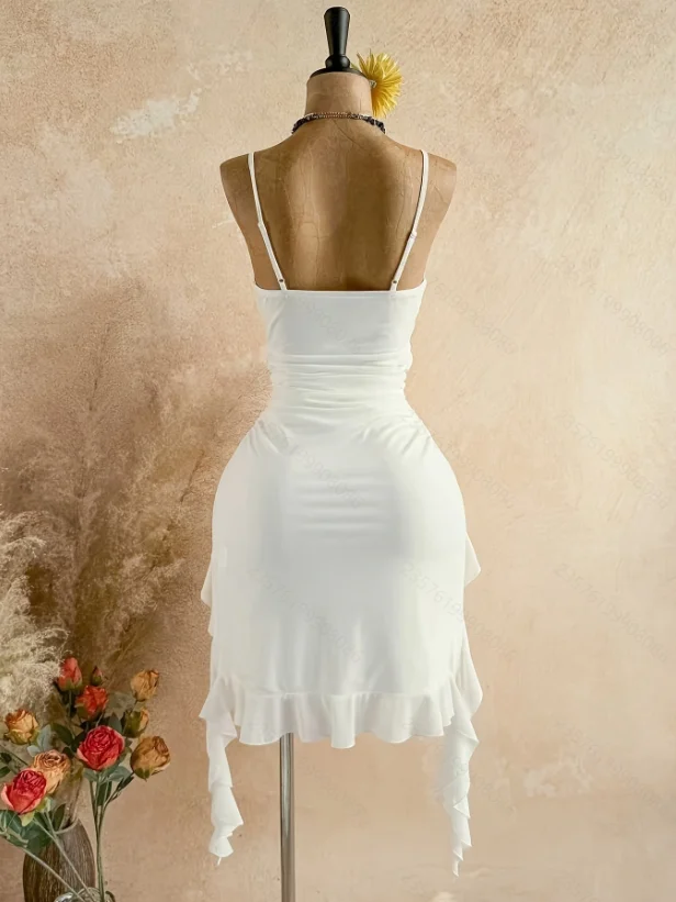 Dresses for Women Fashion Summer Spaghetti Strap Women Dress Asymmetrical White Folds Dress Women Vestidos De Verano Mujer Dresses for Women Fashion Summer Spaghetti Strap Women Dress Asymmetrical White Folds Dress Women Vestidos De Verano Mujer