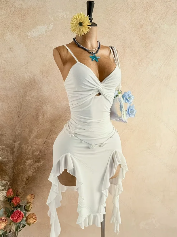 Dresses for Women Fashion Summer Spaghetti Strap Women Dress Asymmetrical White Folds Dress Women Vestidos De Verano Mujer Dresses for Women Fashion Summer Spaghetti Strap Women Dress Asymmetrical White Folds Dress Women Vestidos De Verano Mujer