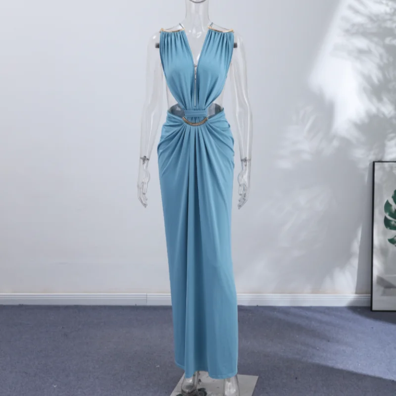 Sexy Women's Backless Dress Halter Sleeveless Waist Hollow Out Solid Female Dresses 2026 Summer Vacation Beach Fashion Lady Robe
