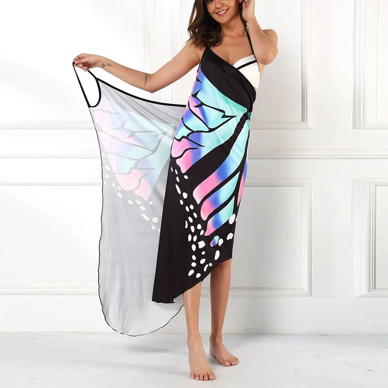 Sexy Butterfly Print Cover Up Swimwear Women Dress Summer Tunic Bikini Bath Sarong Wrap Skirt Swimsuit Elegant Lady Beachwear Sexy Butterfly Print Cover Up Swimwear Women Dress Summer Tunic Bikini Bath Sarong Wrap Skirt Swimsuit Elegant Lady Beachwear
