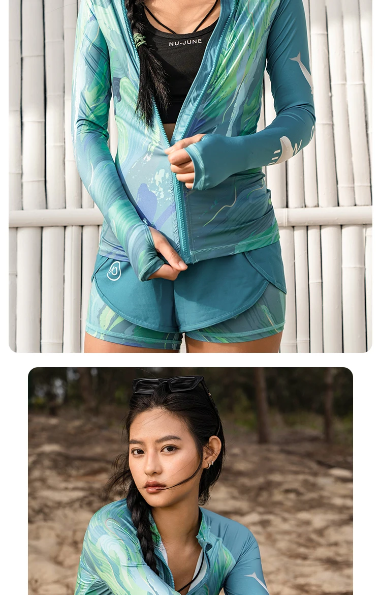 Nu-June Women Swimsuit Long Sleeve Surf Rashguard Set Sport Quick Dry Zipper Racing Swimsuit Surfing Rash Guard Gym Beachwear Nu-June Women Swimsuit Long Sleeve Surf Rashguard Set Sport Quick Dry Zipper Racing Swimsuit Surfing Rash Guard Gym Beachwear