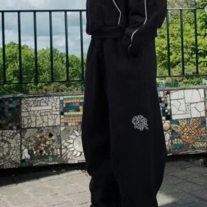 Unisex Y2K Streetwear Retro Sweatpants with Fluid Seams Embroidered Logo Hip Hop Harajuku Style Loose Fit Casual Pants