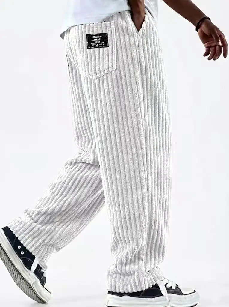 Winter 2026 new fashion Men's Corduroy Straight Casual Pants spring autumn Outdoor Streetwear with Drawstring Elastic Waist
