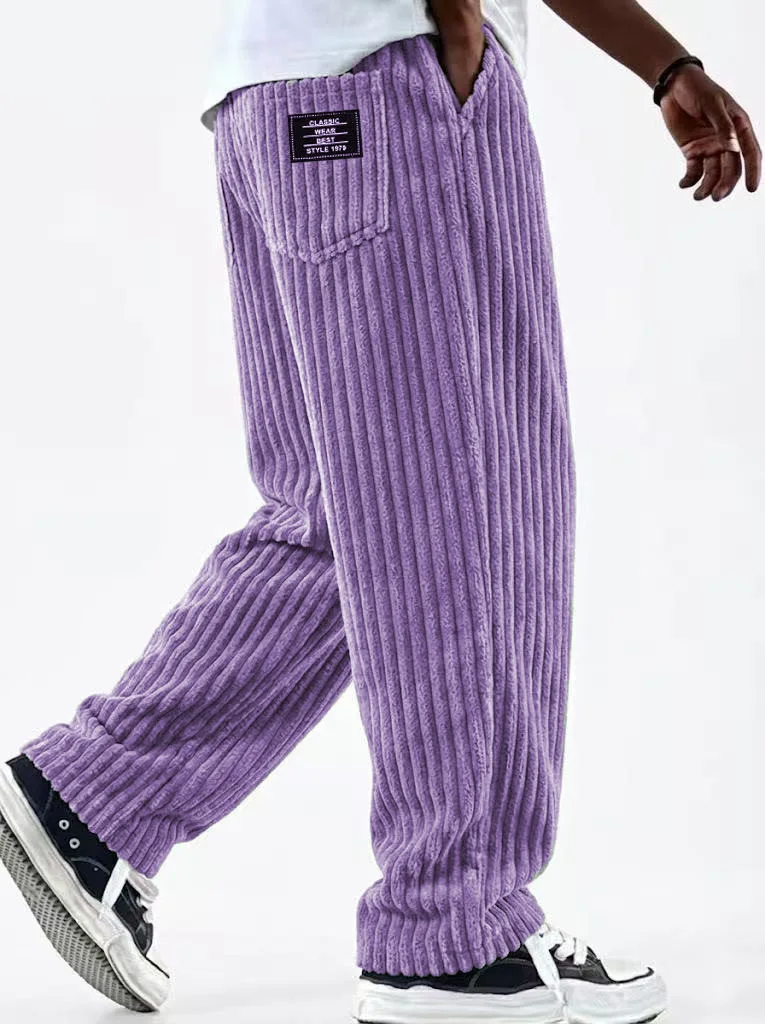 Winter 2026 new fashion Men's Corduroy Straight Casual Pants spring autumn Outdoor Streetwear with Drawstring Elastic Waist