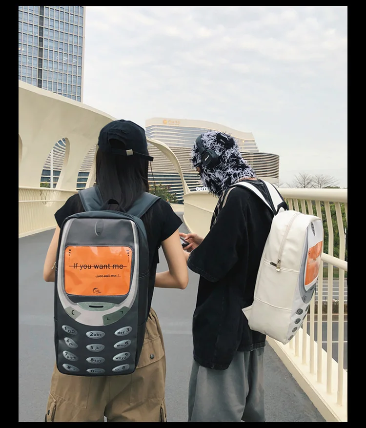 Y2k Women Students Schoolbags Men Personality Vintage Telephone Messenger Bags Large Capacity Funny Ins Travel Backpacks